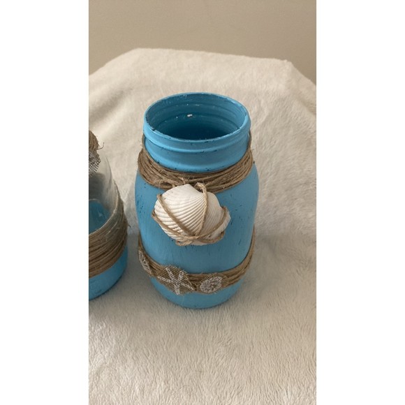 Set of 2 Beach Theme Jars Ball Canning Jar Handmade Aqua Blue Large - Picture 3 of 6